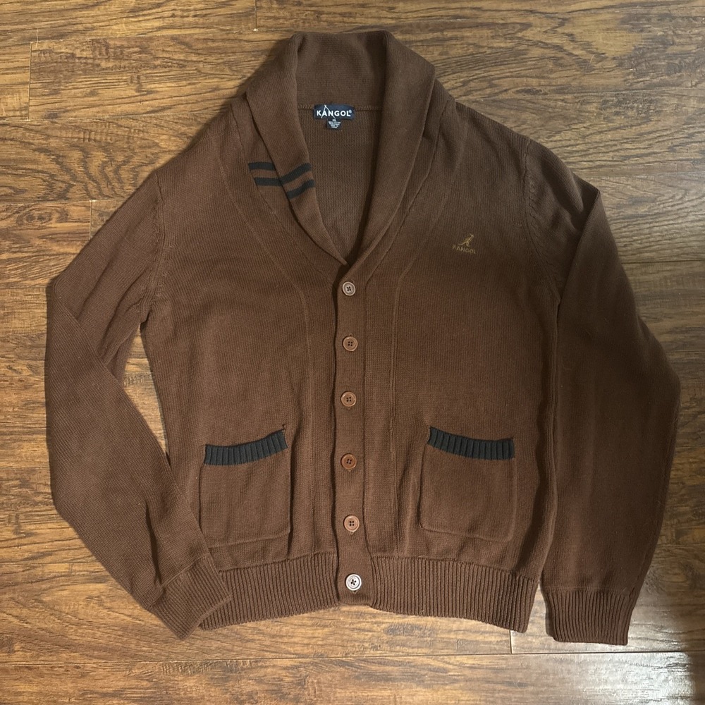 Vintage Kangol Knit Cardigan Sweater Brown Mens XXL
